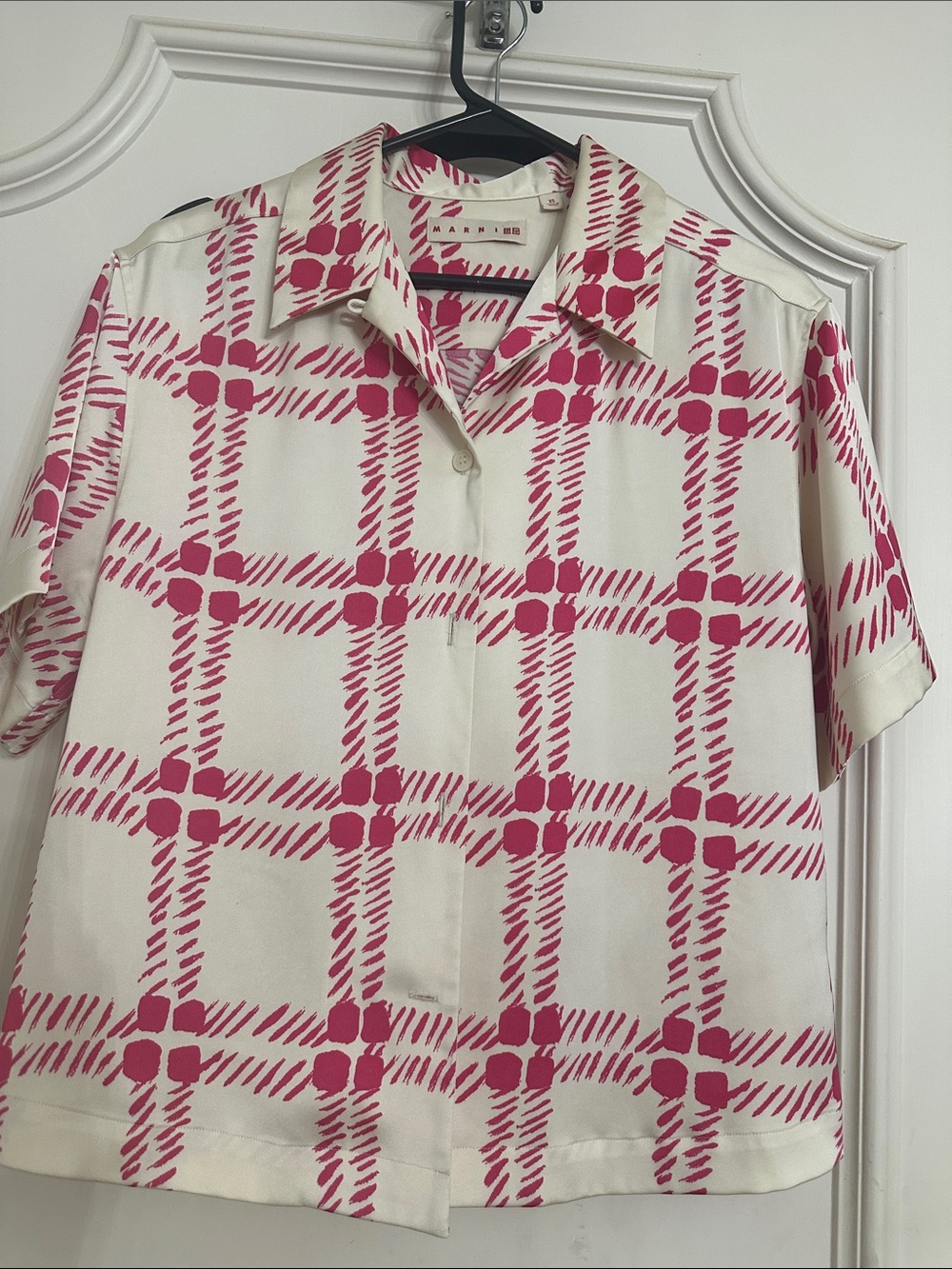 Marni Cream and Pink Checked Short Sleeve Button-Down Shirt